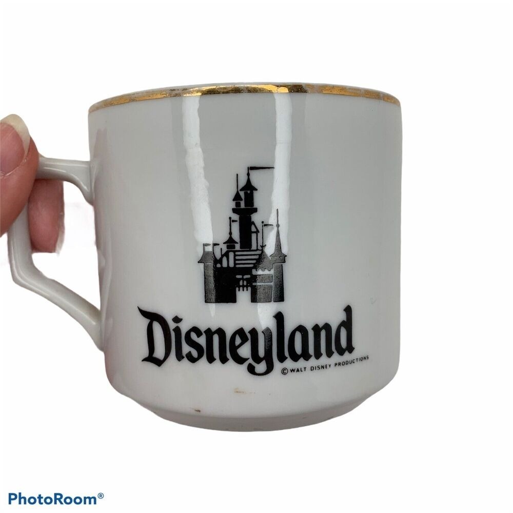 Vintage Disneyland Castle Walt Disney Productions Coffee Cup Mug Japan White 70s
